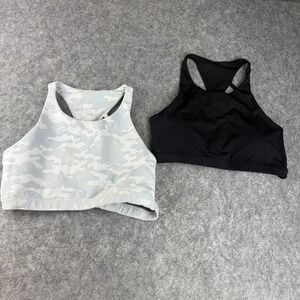 Sports Bra LOT x 2 Womens L Black‎ White Camo Racerback Logo Gym Workout Running